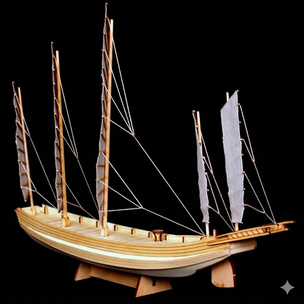 Handmade Wooden Sailboat Model